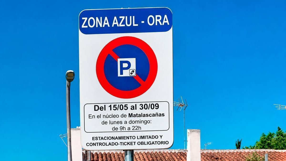 Señal de zona azul ORA en Matalascañas